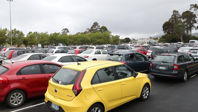 RAT (rapid antigen test) line up at MyState Bank Arena in Glenorchy. Picture: Nikki Davis-Jones