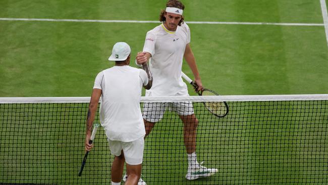 Nick Kyrgios defeated Stefanos Tsitsipas in a dramatic match. Picture: Getty Images