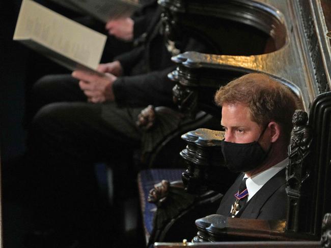 Britain's Prince Harry, Duke of Sussex seen during the service. Picture: Yui Mok / POOL / AFP