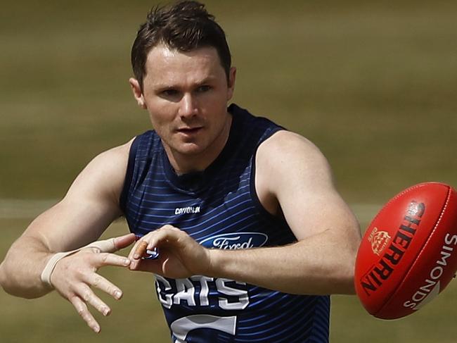 GEELONG, AUSTRALIA - NOVEMBER 19: Patrick Dangerfield of the Cats in action during the Geelong Cats training session at Deakin University on November 19, 2019 in Geelong, Australia. (Photo by Dylan Burns/AFL Photos via Getty Images)