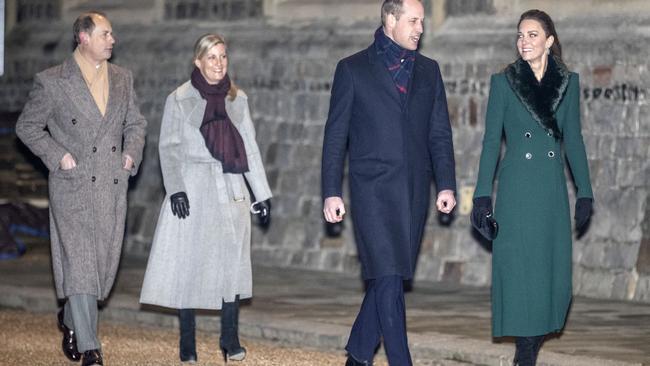 Prince Edward, Sophie, Countess of Wessex, Prince William and Catherine, Duchess of Cambridge thank volunteers and key workers at Windsor Castle. Picture: Richard Pohle/Getty