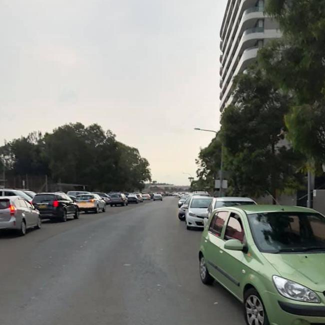 A Facebook image of queuing drivers jamming traffic in Wolli Creek.