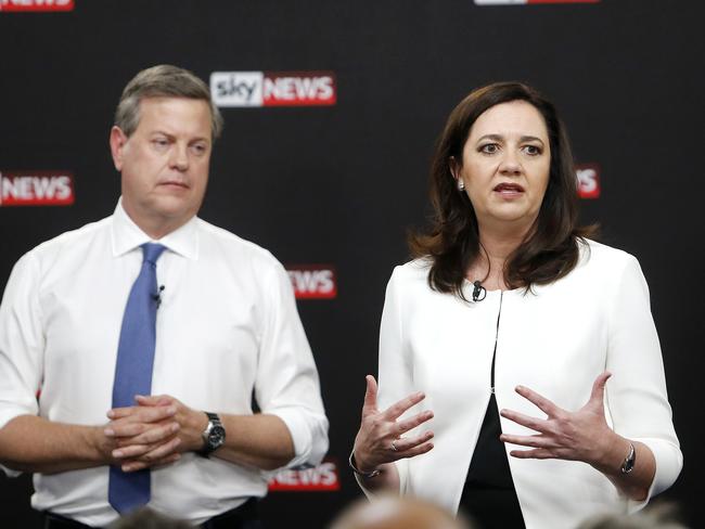 LNP leader Tim Nicholls was tripped up a couple of times during the debate with Premier Annastacia Palaszczuk. Picture: Josh Woning/AAP