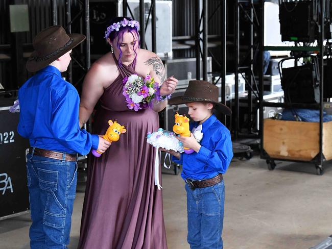 Simone Ward and Geoffrey Borninkhof, were married on The Hill Stage at Gympie Music Muster. Picture: Patrick Woods.