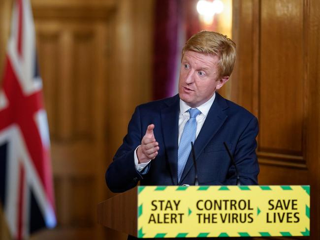 Britain’s Culture Secretary Oliver Dowden speaks at a remote press conference overnight (AEST). Picture: 10 Downing Street