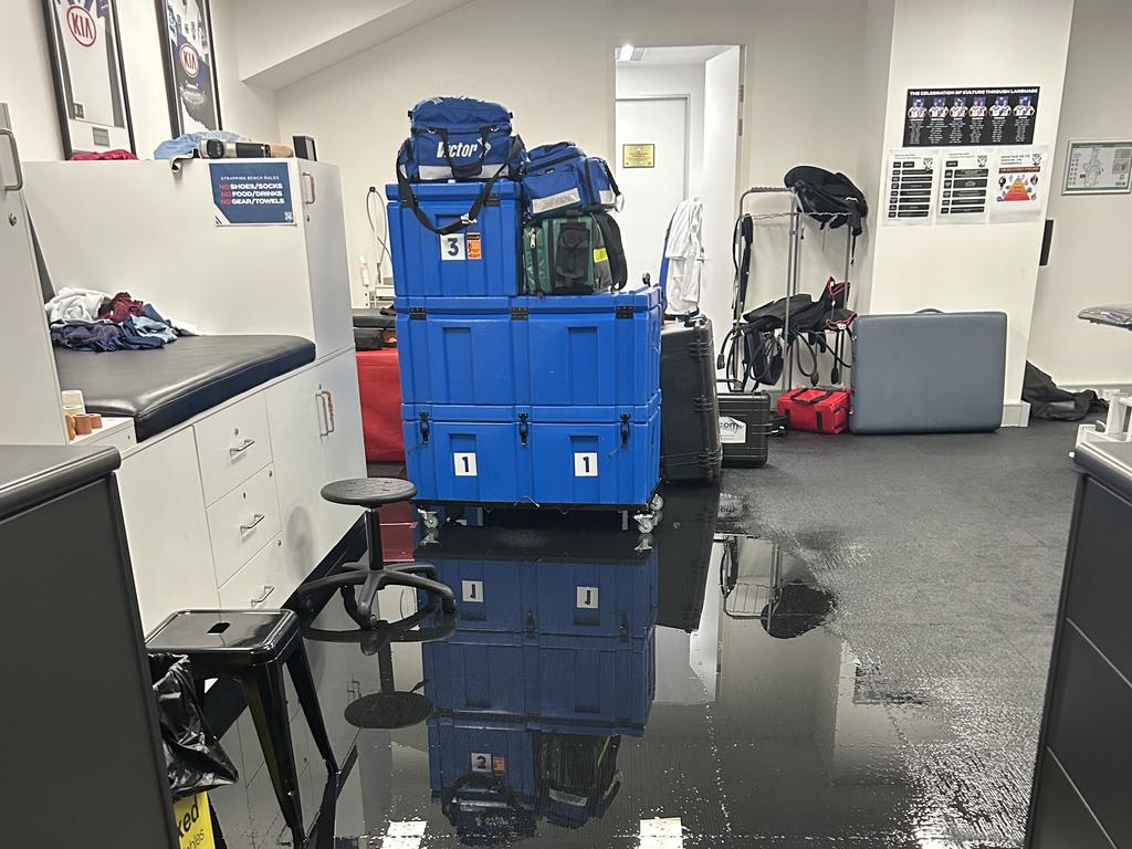 The Bulldogs' offices and gym at Belmore Sportsground have been flooded by the recent rain bomb. Credit: Supplied