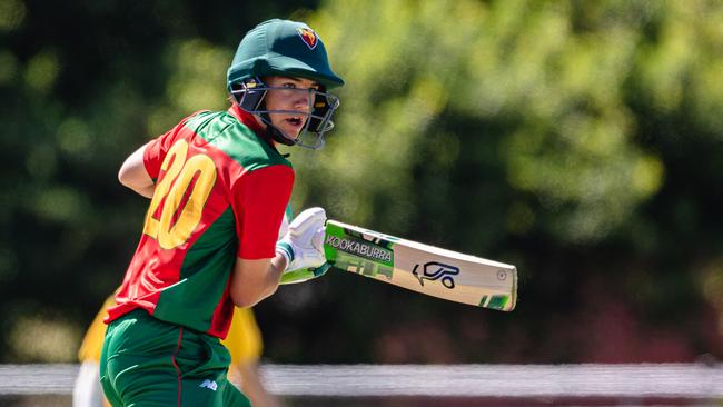 Thomas Dwyer batting for Tasmania in the Cricket Australia Under 17 Championships. Picture: Linda Higginson/Cricket Australia