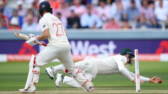 Cameron Bancroft’s catch off England’s Rory Burns at short leg on day two at Lord’s has become an internet hit. Picture: Getty Images