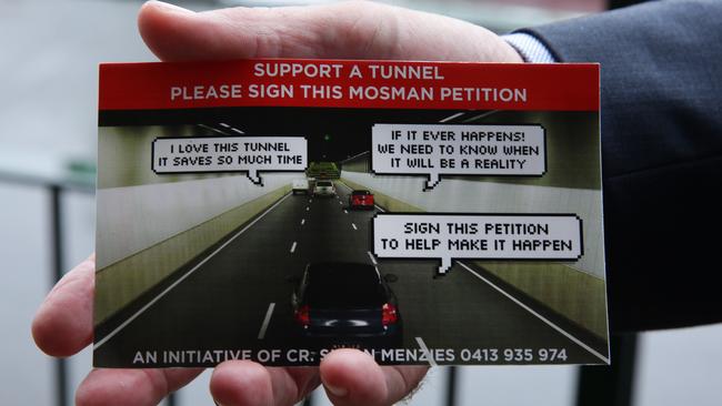 Mosman Cr Simon Menzies started a postcard petition for the Spit tunnel.