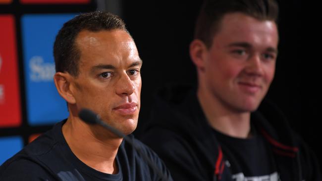 Richie Porte of Australia and Team Trek-Segafredo with Mads Pedersen of Denmark and Team Trek-Segafredo during the 22nd Santos Tour Down Under 2020. Picture: Tim de Waele/Getty Images.