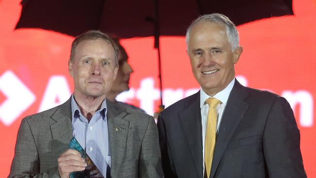 JOB ID : PD592353. 2016 Australian of the Year David Morrison AO with PM Malcolm Turnbull at an awards ceremony at Parliament House in Canberra. Picture by Gary Ramage