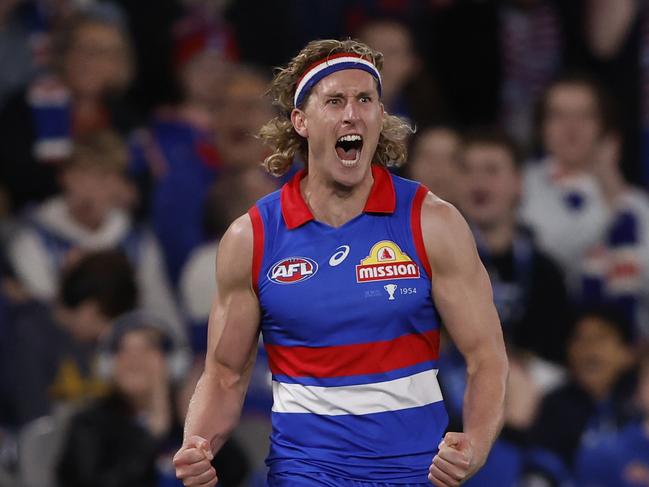 Aaron Naughton celebrates a goal. Picture: Darrian Traynor/Getty Images