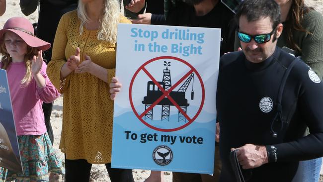 Anti-drilling protesters at Brighton Beach late last year.