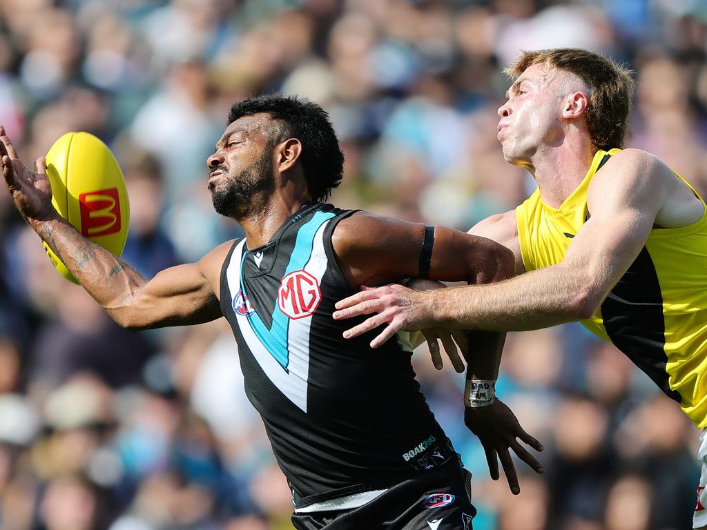 Rioli was a key feature of the Power’s win. Picture: Sarah Reed/AFL Photos via Getty Images