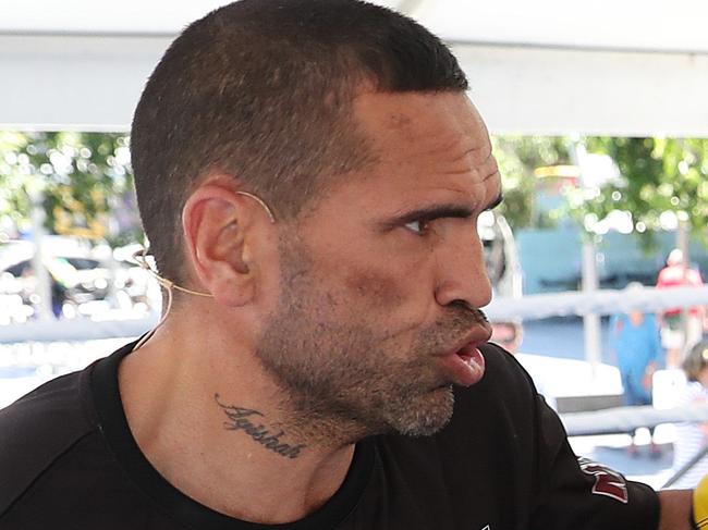 Anthony Mundine does a training session in Brisbane's CBD. Pic Peter Wallis