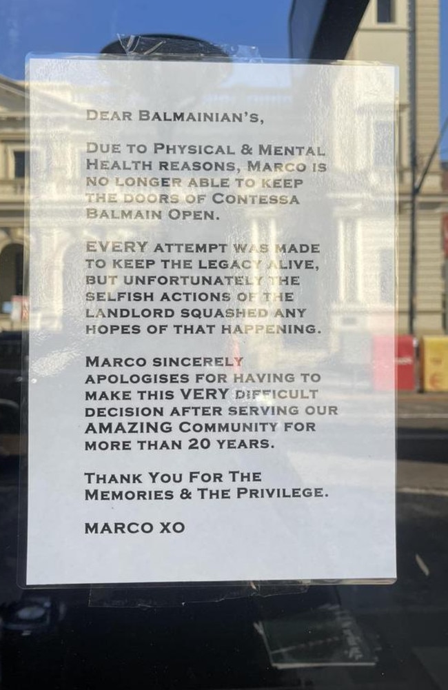 The note hanging in the window of Contessa Balmain last week.