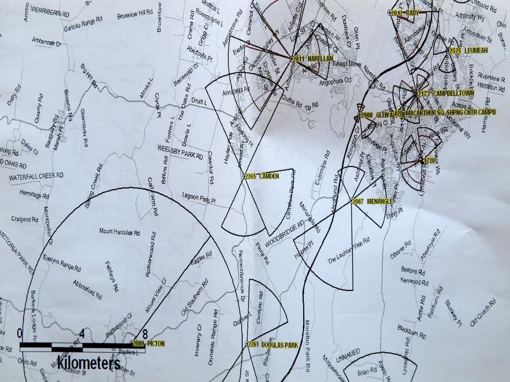 Images from the brief of evidence in the Rachelle Childs case show mobile phone tower coverage.