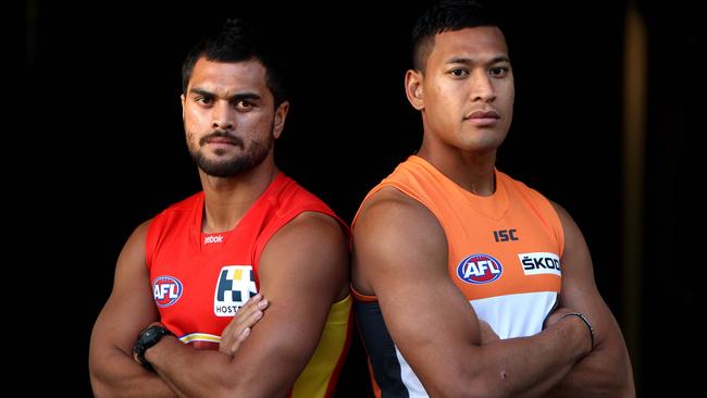 AFL code-hoppers Karmichael Hunt and Israel Folau.