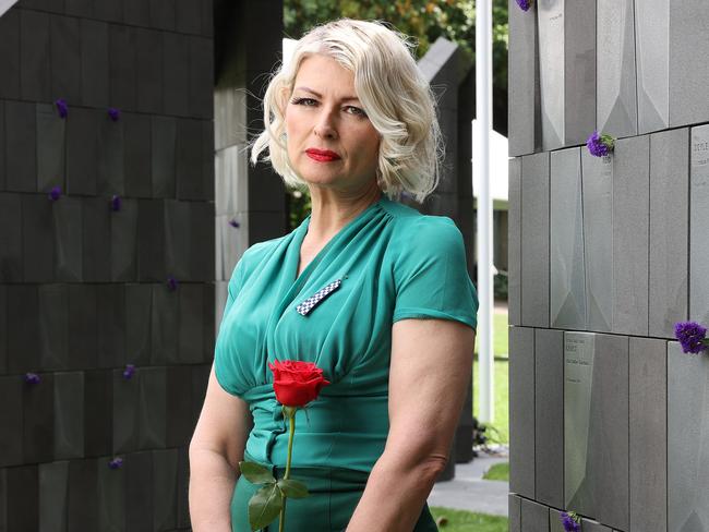 Jacqueline Goodwin, widow of Constable Mark Goodwin, at the National Police Remembrance day, Brisbane Botanical Gardens. Picture: Liam Kidston