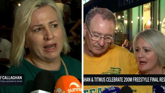 Emotional parents of Mollie O'Callaghan and Ariarne Titmus react to 200m freestyle final