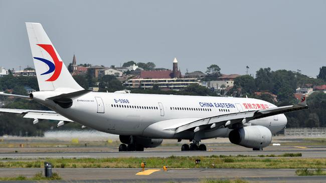 China Eastern Airlines Flight MU749 arriving in Sydney on Thursday. Picture: AAP