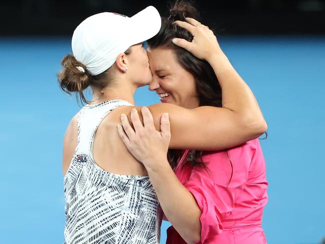 Ash made a beeline for best mate Casey Dellacqua. Picture: David Caird