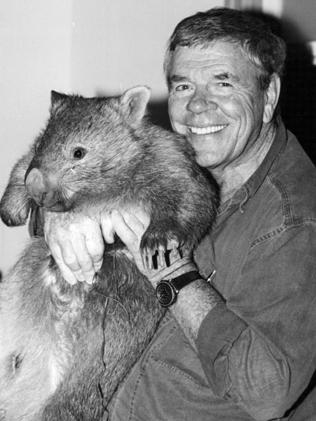 A Country Practice actor Brian Wenzel with Fatso the wombat.