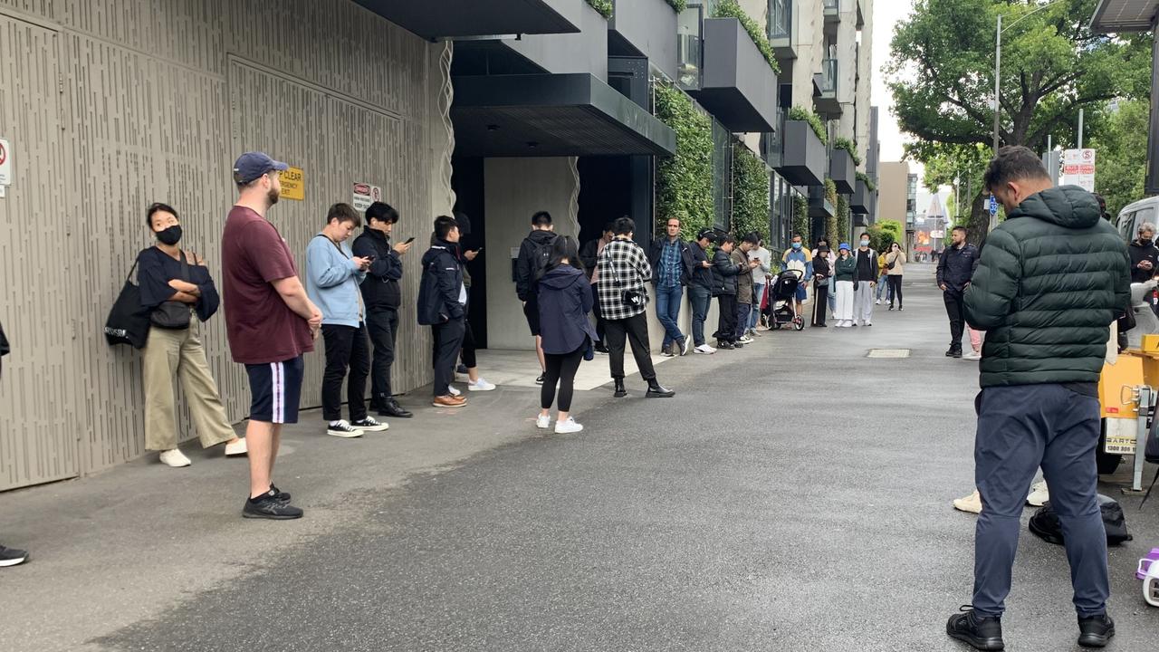 People waiting in a rental inspection lines in West Melbourne earlier this year. Picture: Supplied