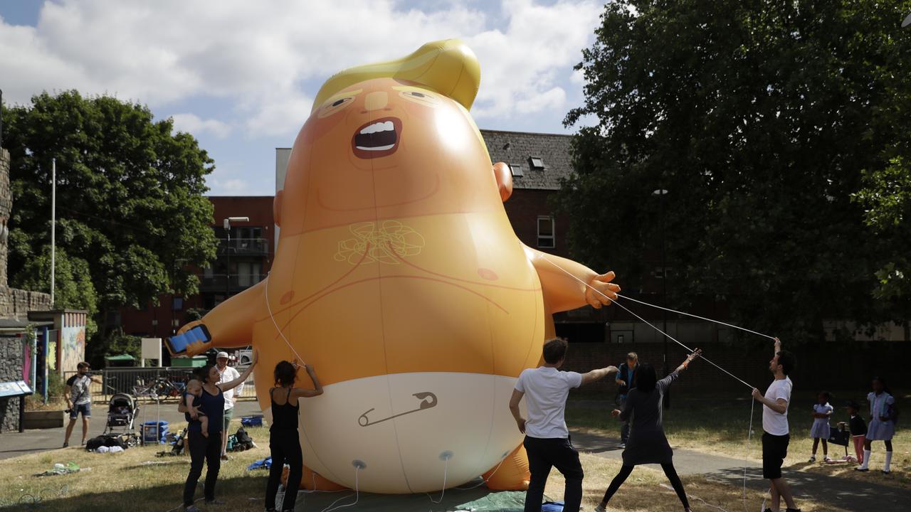 Trump admitted he was aware of the 20-foot “Trump Baby” blimp flying above Parliament Square.