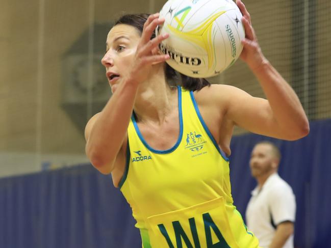 Madi Robinson in action at the Diamonds practice hitout against the Firebirds at Sunshine Coast Stadium. Photo Lachie Millard