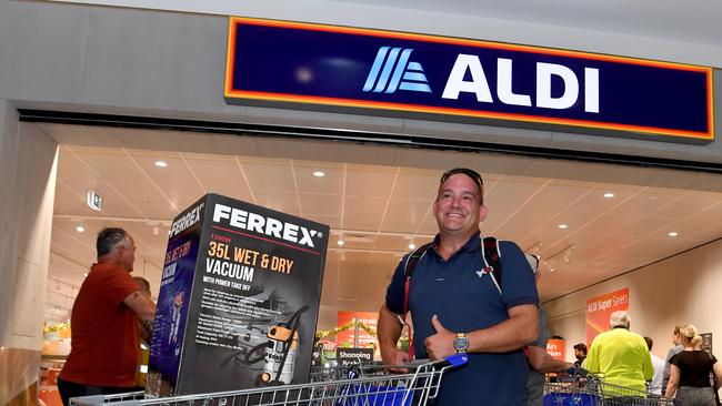 Aldi opening at Willows. First in line Simon Hunt with his purchases. Picture: Evan Morgan