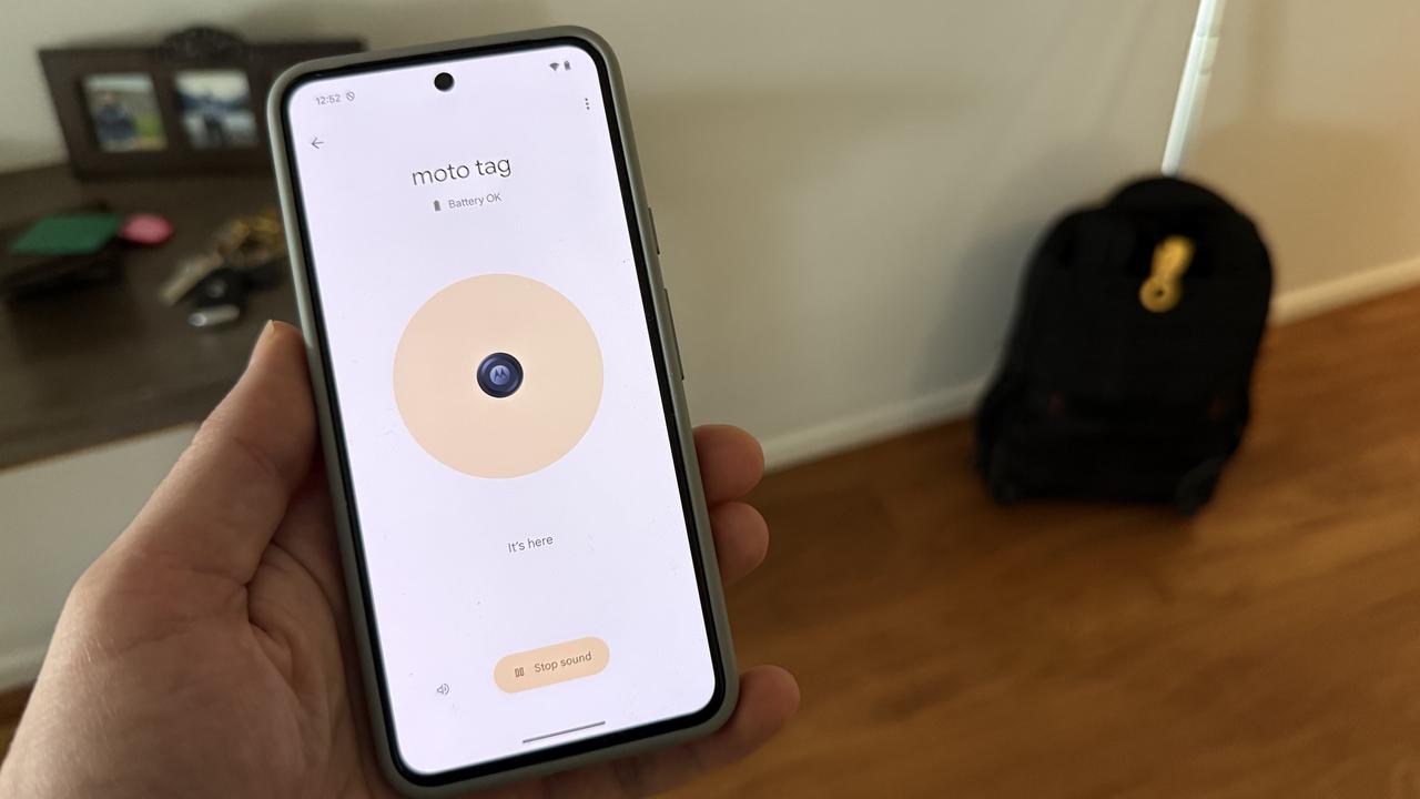 The Moto Tag works with Find My Device from Google to help navigate you back to your items. Picture: Nick Broughall.