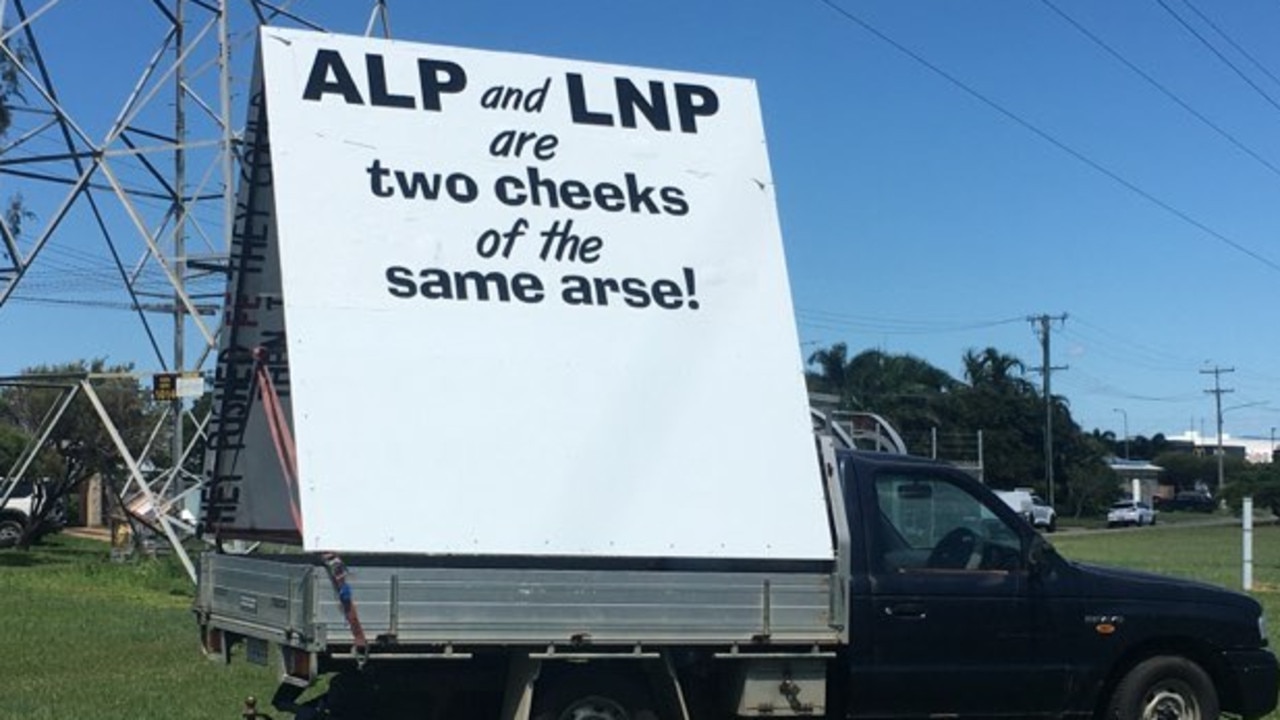 This sign has polled up on Dalrymple Rd in Townsville.