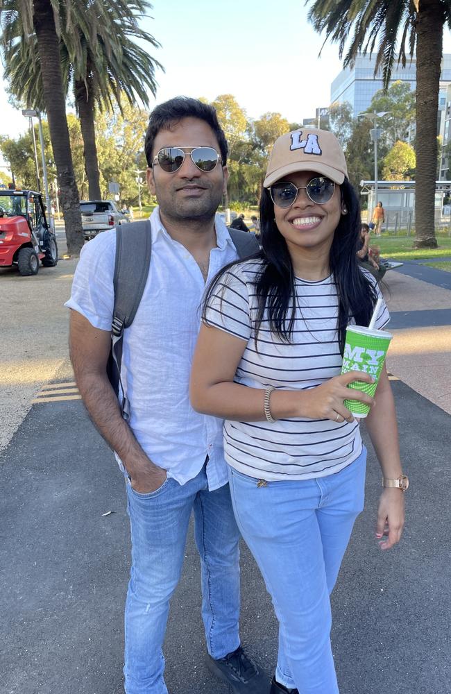 Srini and Maddy at Docklands for the 2024 New Year's Eve fireworks. Picture: Athos Sirianos