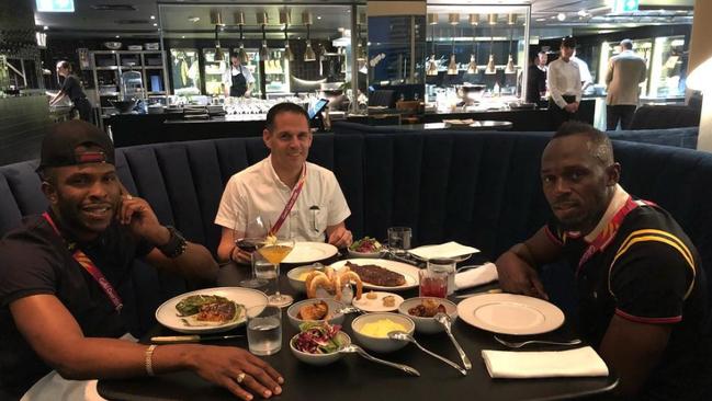 Usain Bolt dines at Nineteen during the Commonwealth Games.