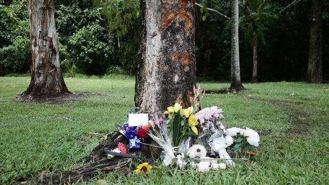 Scene of a fatal traffic crash at Manoora, where an allegedly stolen Toyota Yaris left Pease Street near the Saltwater Creek bridge and crash into a tree. Picture: Brendan Radke
