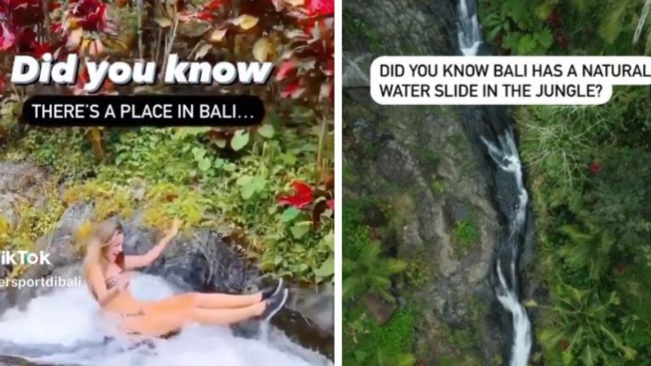 Turyści odkrywają ukrytą zjeżdżalnię Limoke Waterfall na Bali