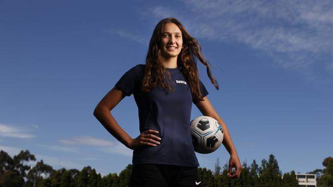 Emily Navabpour, 16, of Hobart has been named in the extended Junior Matilda's squad. Picture: Nikki Davis-Jones