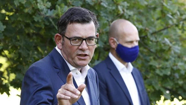 Premier Daniel Andrews speaks to the media, annoucning the lockdown will end on time Photo by Darrian Traynor/Getty Images