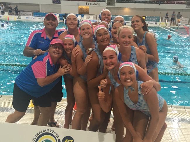 The Mermaids Pink under 16s after winning the Australian Youth Water Polo Championships.