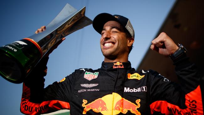 Daniel Ricciardo celebrates victory in the Formula 1 Chinese Grand Prix.