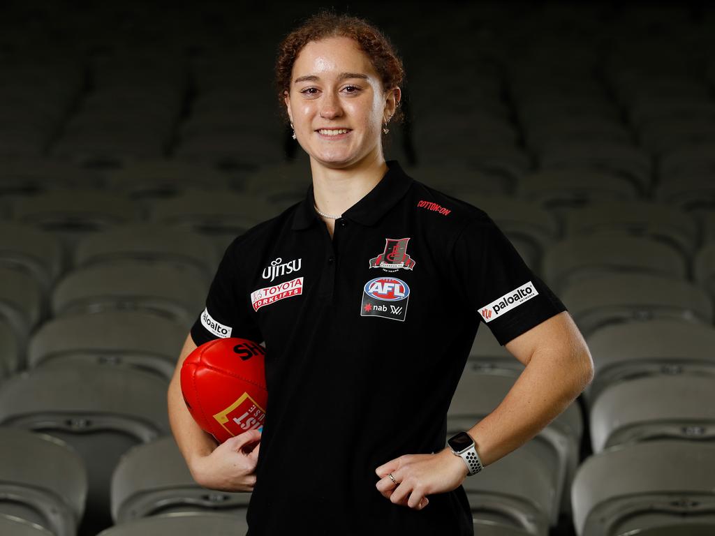 Amber Clarke and the Bombers will take on fellow newcomers Hawthorn in round one. Picture: Dylan Burns/AFL Photos via Getty Images