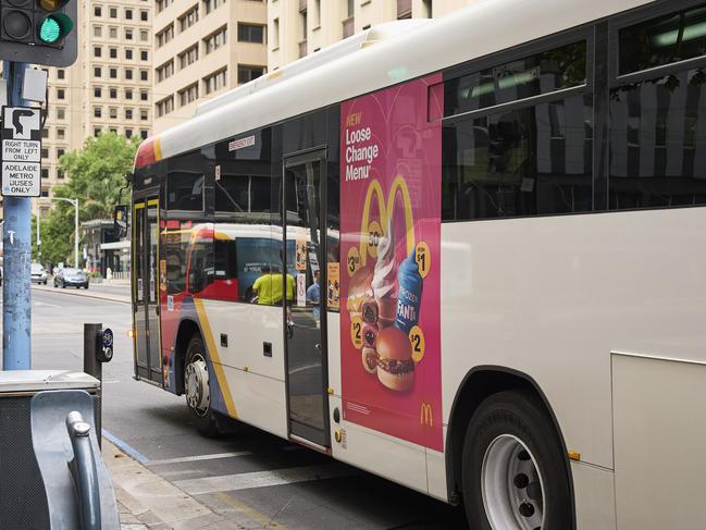 Advertising for fast food on a bus in Adelaide. Picture: Matt Loxton