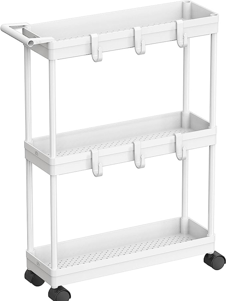 SimpleHouseware 3-Tier Slim Rolling Cart with Handle and Hooks. Picture: Amazon