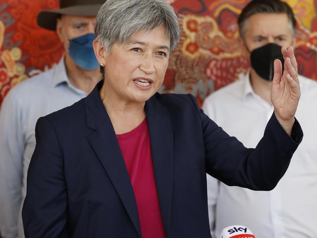 Labor foreign affairs spokeswoman Penny Wong and health spokesman Mark Butler visiting the Purple House Indigenous-owned and run health service in the Northern Territory. Picture: Tim Hunter