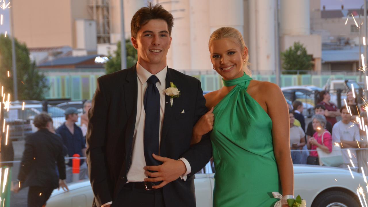 Toowoomba school formals. At the 2023 St Ursula's College formal is graduate Gabriella Siebenhausen with her partner. Picture: Rhylea Millar