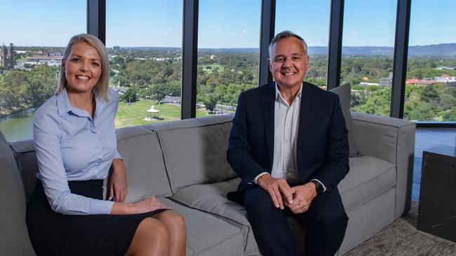 Hotel General Manager at Eos by SkyCity Jodi Brown and SkyCity Australia chief operating officer David Christian. Picture: Brenton Edwards