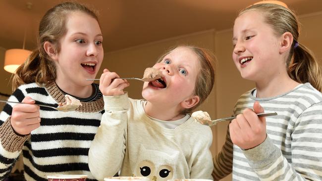 Cornfoot sistersEmily 13, Zoe 9 and Georgia 11 enjoy expensive icecream. Picture: Kylie Else