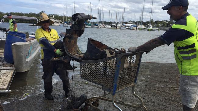 Members of non-profit organisation Ocean Crusaders removed a lot of rubbish from Cabbage Tree Creek, Shorncliffe. Picture: Ocean Crusaders