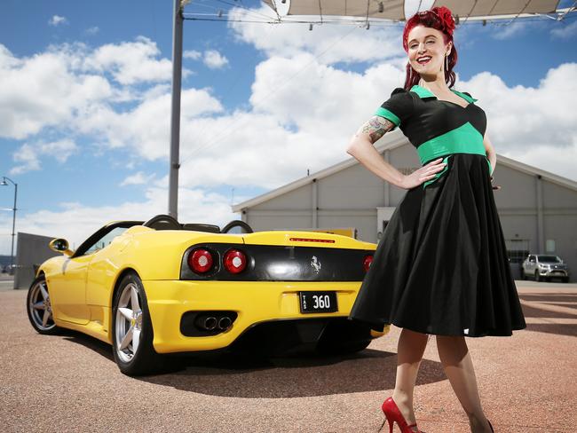 Billie Rocka with a 2003 Ferrari 360 Spider. Take your tops off car event is on again to raise funds for breast cancer awareness. PICTURE: Sam Rosewarne